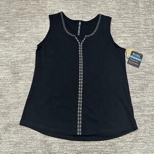 Kuhl Tank Top Womens Medium Black Shay Organic Cotton Embroidered V Neck